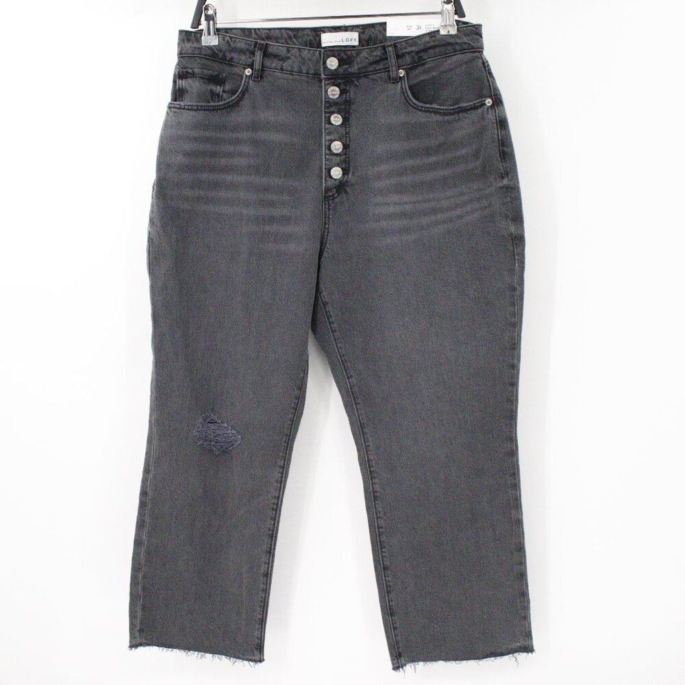 NWT LOFT Jeans Womens 31 Curvy exposed Button Fresh Cut High Rise Straight Crop